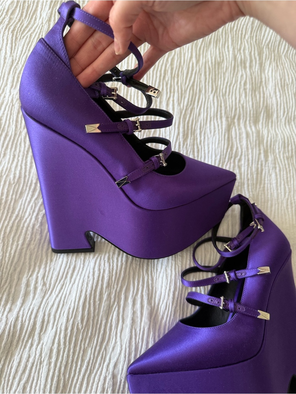 Versace Tempest Deep Purple Satin Platform Pumps - Picture 9 of 14